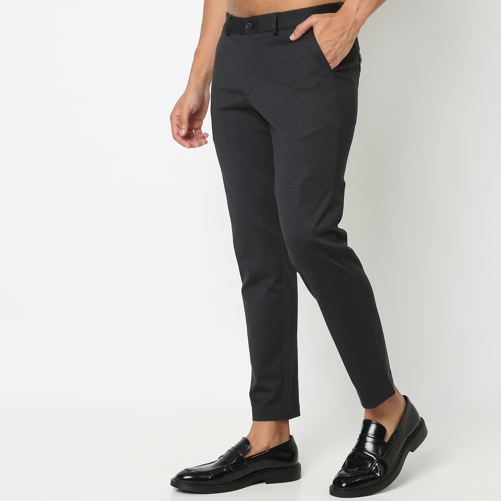 Ankle Fit Dark Grey 4 Way Stretchable Formal Pants – Stagbeetle